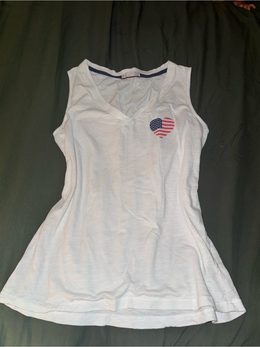 P.J. Salvage White V-Neck Tank with Flag Heart Patch